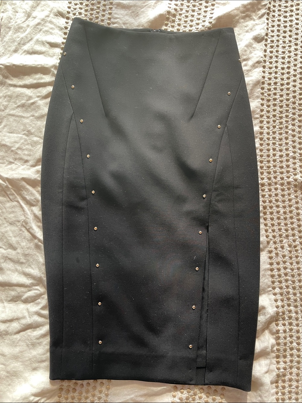 White House Black Market Black Pencil Skirt with Gold Studs